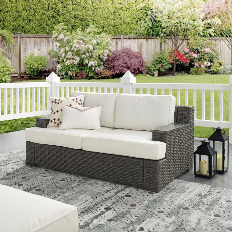 Joss & Main Randa 61.8'' Wide Outdoor Wicker Loveseat with Cushions